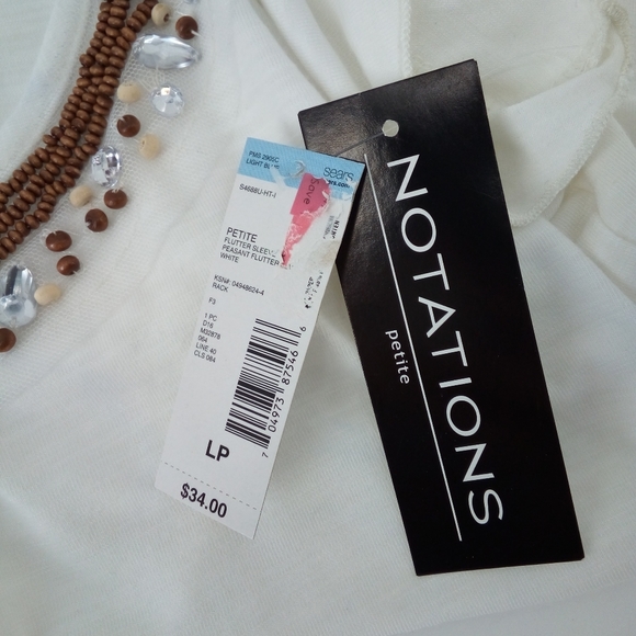 NWT Notations Petite White Stones Flutter Sleeve Early 2000's Style PL Top - Picture 7 of 8
